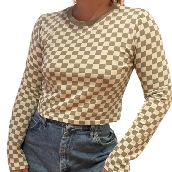 Oak + Fort Checkerboard Long Sleeve Tee - Picture 1 of 6